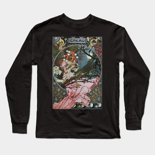 Vintage Victorian Calendar Art January Long Sleeve T-Shirt by Tuff Tees